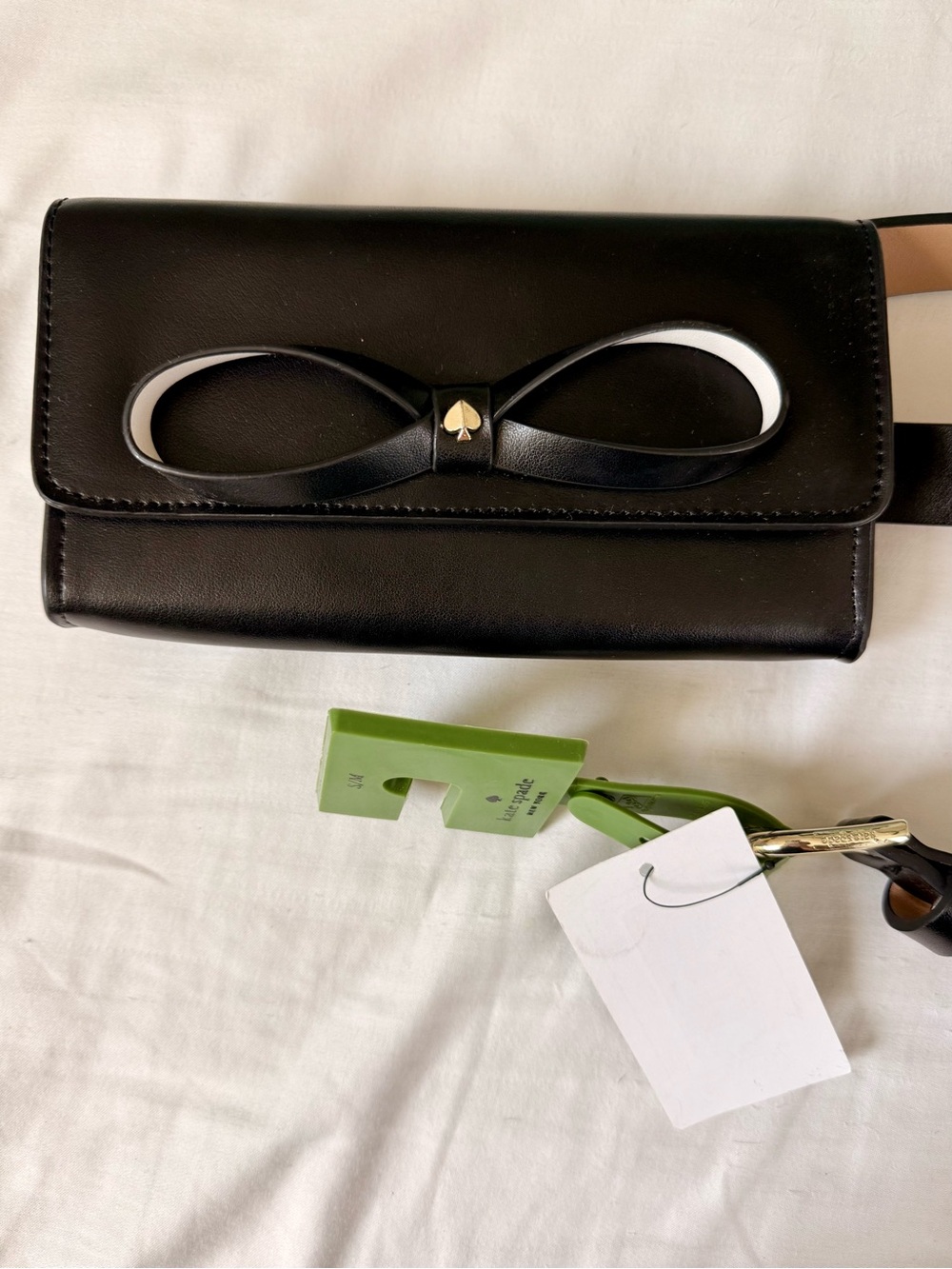 Kate Soade Black Bow Accent Leather Clutch Belt SM/M